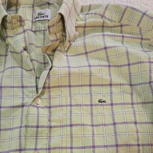 Lacoste Men's Green and Purple Checkered Shirt Button Down Size 42
